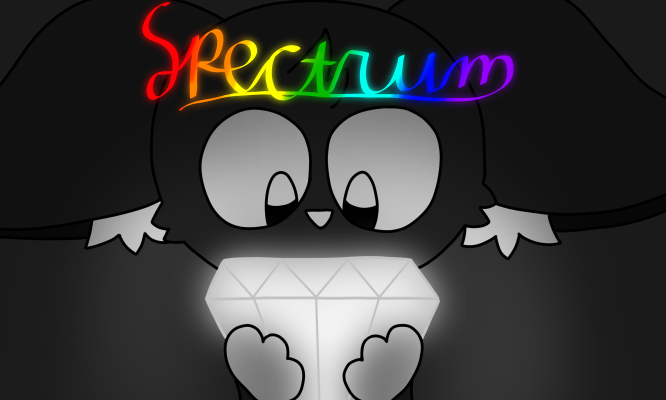 The title screen of Spectrum, featuring Luca holding a glowing prism