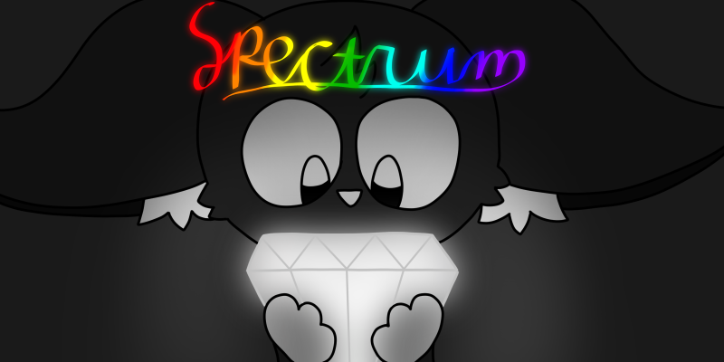 The title screen of Spectrum, featuring Luca holding a glowing prism